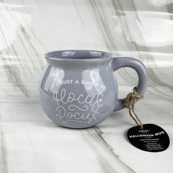Halloween Purple Cauldron Stoneware Mug 16oz Just A Bunch of Hocus Pocus - Picture 1 of 6